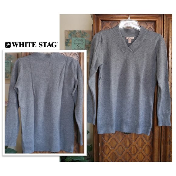 White Stag Crossover Ribbed V-Neck Sweater - Grey Heather #WL40324 - Picture 16 of 16